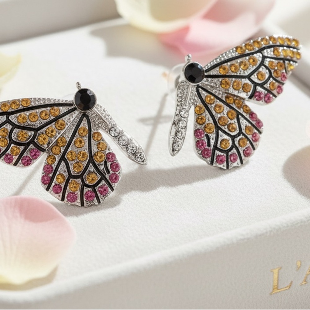 Chic Butterfly Earrings with Pink and Gold Details